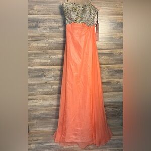 ALYCE Paris 6260 Coral Chiffon Dress with Beaded Bodice NWT